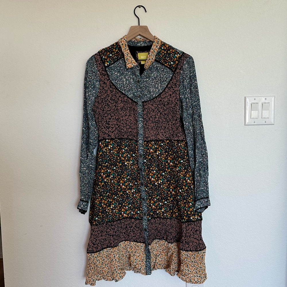 Maeve Anthropology Patchwork Floral Button Up Dress